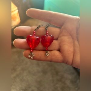 Cute red heart beaded earrings